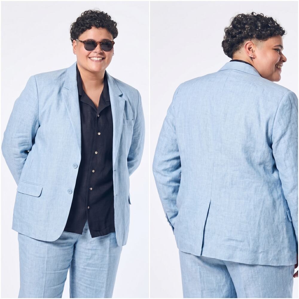 KIRRIN FINCH Linen Blazer Jacket in Light Blue size 3XL made in Italy